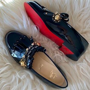 Christian Louboutin Black Stud Patent Loafer Oxford Shoes